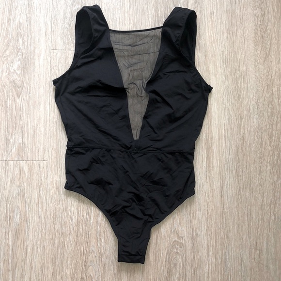 Black Victoria’s Secret Thong Bodysuit With Mesh Plunge Deep V Size S - Picture 1 of 5